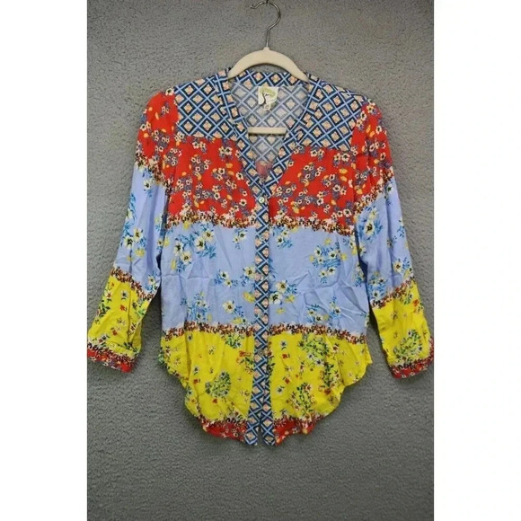 Fig & Flower Long Sleeve Button-Up Floral Blouse-P/S-Cottagecore-Mixed Prints - Picture 1 of 11